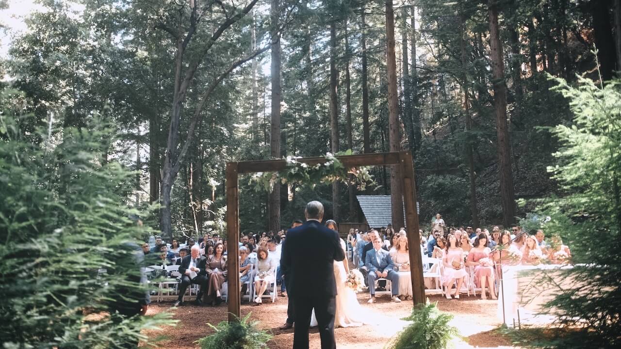 A Forest wedding at Waterfall lodge in Santa Cruz, California.